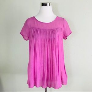 Bright lilac color pleaded sheer blouse
